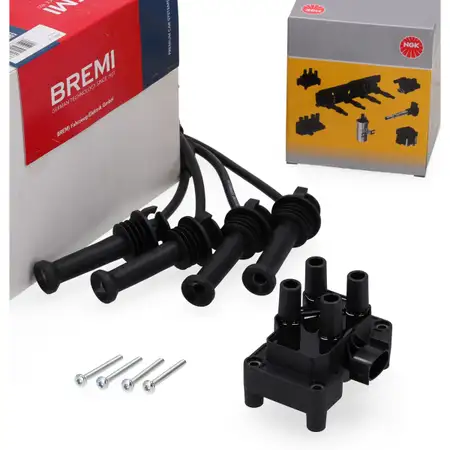 NGK Z&uuml;ndspule + BREMI Kabelsatz f&uuml;r FORD Fiesta 4 5 Focus 1 2 C-Max 1.25/1.4/1.6 16V
