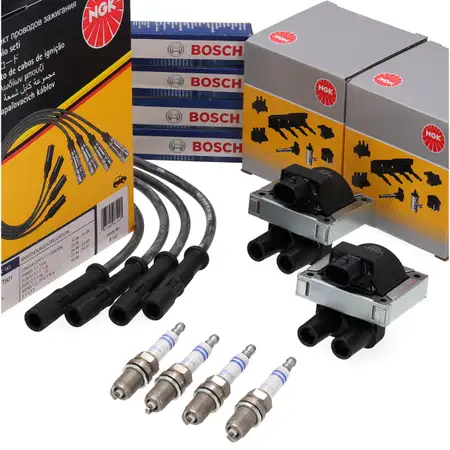 2x NGK Z&uuml;ndspule + Kabelsatz 4x BOSCH Z&uuml;ndkerze f&uuml;r FIAT Panda 141 Punto Seicento 1.1 1.2