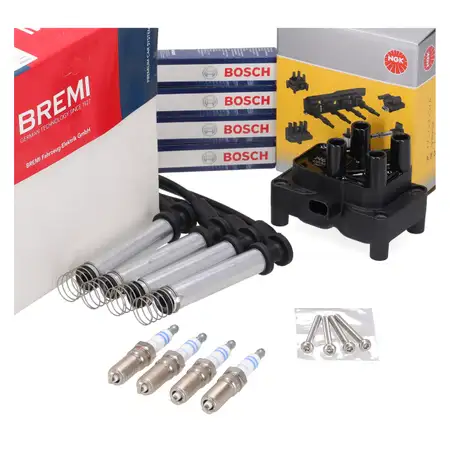 NGK Z&uuml;ndspule + BREMI Kabelsatz + 4x BOSCH Z&uuml;ndkerze f&uuml;r FORD Fiesta 5 1.3 BAJA ab 09.2007