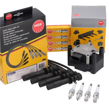 NGK Z&uuml;ndspule + Kabelsatz + 4x Z&uuml;ndkerze f&uuml;r VW Golf 4 Lupo Polo 6N2 Arosa 1M 1.4/1.6 16V