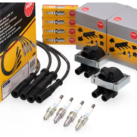 2x NGK Z&uuml;ndspule + Kabelsatz + 4x 4983 Z&uuml;ndkerze f&uuml;r FIAT Panda 169 Punto 188 1.1 1.2