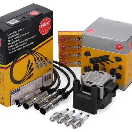 NGK Z&uuml;ndspule + Kabelsatz + 4x Z&uuml;ndkerze f&uuml;r VW Golf 4 Passat B5 T5 A3 8L1 8P A4 1.6 2.0