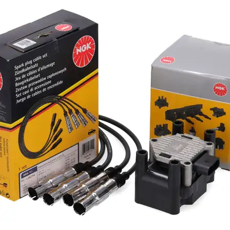 NGK Z&uuml;ndspule + Z&uuml;ndkabelsatz f&uuml;r VW Golf 4 Passat B5 T5 AUDI A3 8L1 8P A4 B5-7 1.6 2.0
