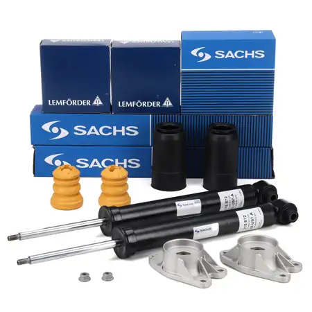 2x SACHS shock absorbers + dust covers + LEMF&Ouml;RDER strut bearings for BMW 1 Series F20, F21, and 3 Series F30 (rear)