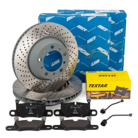 SEBRO Bremsscheiben TEXTAR Bel&auml;ge Sensor f&uuml;r PORSCHE 991 3.0 Carrera/4 bis 09.2017 hinten
