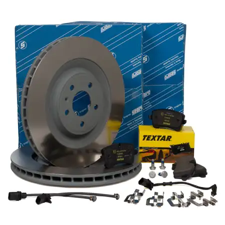 SEBRO Bremsscheiben + TEXTAR Bel&auml;ge + Wako f&uuml;r PORSCHE Macan 95B 2EK hinten