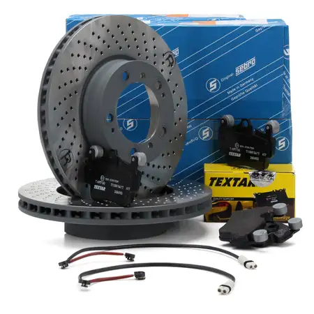 SEBRO Bremsscheiben + TEXTAR Bel&auml;ge + Wako f&uuml;r PORSCHE 997 3.6 Carrera 4 325 PS vorne