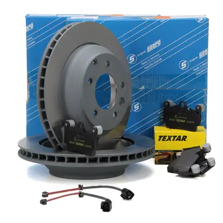 SEBRO Bremsscheiben + TEXTAR Bel&auml;ge + Sensor f&uuml;r AUDI Q7 PORSCHE Cayenne VW Touareg hinten