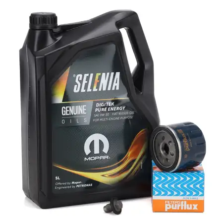 5L SELENIA DIGITEK PURE ENERGY 0W-30 Engine Oil + PURFLUX Oil Filter for FIAT 500X 1.0L and 1.3L