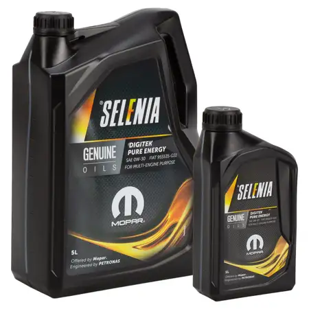 6L PETRONAS SELENIA DIGITEK PURE ENERGY 0W-30 Motor&ouml;l &Ouml;l MOPAR f&uuml;r FIAT 9.55535-GS1