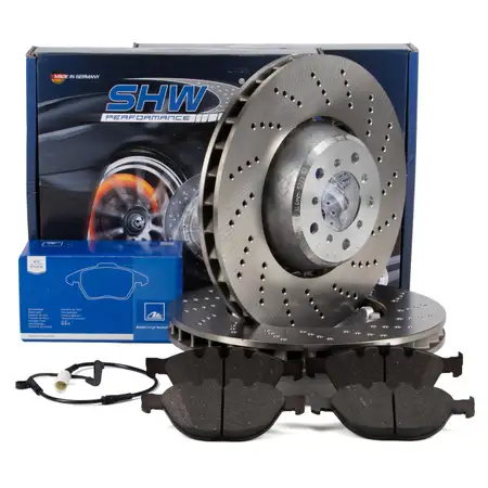 SHW Bremsscheiben + ATE Bremsbel&auml;ge + Sensor f&uuml;r BMW 5er E60 E61 M5 6er E63 E64 M6 vorne
