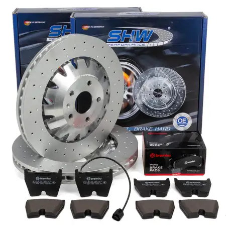 SHW Bremsscheiben + BREMBO Bel&auml;ge + Sensor f&uuml;r AUDI RS3 8V 367 PS + 400 bis 05.2017 vorne