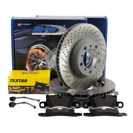SHW Bremsscheiben TEXTAR Bel&auml;ge Sensor f&uuml;r PORSCHE 718 Boxster Cayman (982) GTS 4.0 hinten