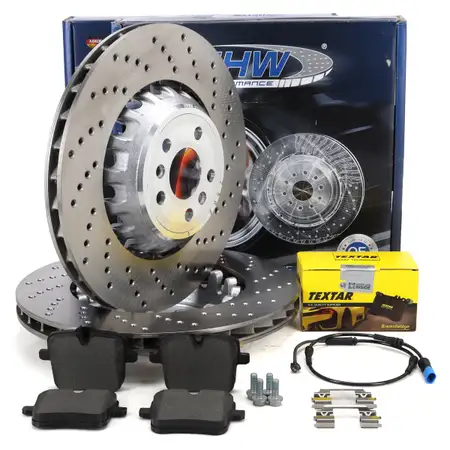 SHW Brake Discs + TEXTAR Brake Pads + Sensor for BMW X5M F95 and X6M F96 (600/625 hp) &ndash; Rear