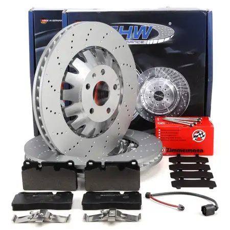 SHW Bremsscheiben + ZIMMERMANN Bremsbel&auml;ge + Sensor f&uuml;r AUDI RS3 8P 340 PS vorne