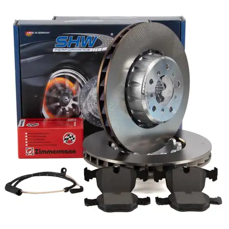 SHW Bremsscheiben + ZIMMERMANN Bremsbel&auml;ge + Sensor f&uuml;r BMW 5er E39 M5 400 PS vorne