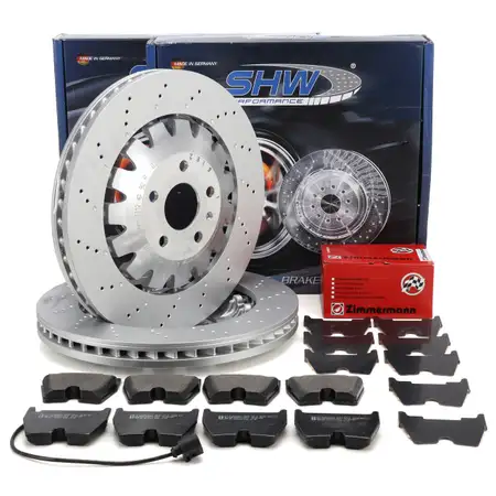 SHW Bremsscheiben + ZIMMERMANN Bremsbel&auml;ge + Sensor f&uuml;r AUDI TTRS FV PR-1ZK/1LU vorne