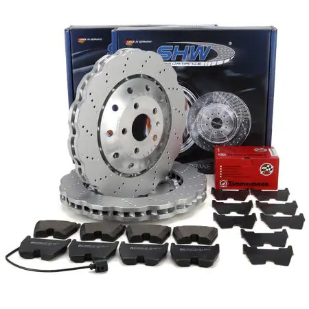 SHW Bremsscheiben + ZIMMERMANN Bremsbel&auml;ge + Sensor f&uuml;r AUDI RSQ3 8U PR-1LA/1ZT vorne