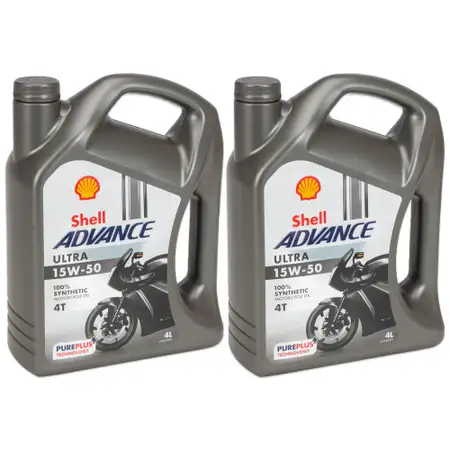 8L 8 Liter SHELL ADVANCE 4T ULTRA 15W-50 Motorrad Motor&ouml;l API SP JASO MA-2