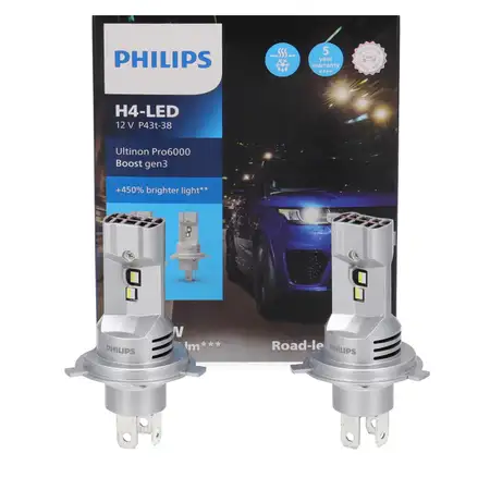 2x PHILIPS Ultinon Pro6000 Boost H4 LED Gen3 mit Stra&szlig;enzulassung 12V +450% 5800K