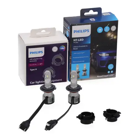 2x PHILIPS Ultinon Pro6000 HL Boost H7 LED Bulbs + Adapter for HYUNDAI i30 GD PD KIA Cee'