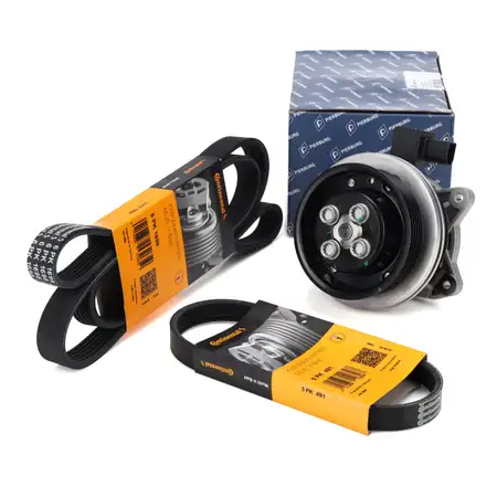 PIERBURG Wasserpumpe + 2x CONTI Keilrippenriemen f&uuml;r VW Golf 5 6 Passat B7 Polo 5 1.4 TSI