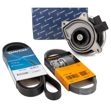 PIERBURG Wasserpumpe + 2x Keilrippenriemen f&uuml;r VW Golf 5 6 Passat B7 Polo 5 Tiguan 1.4 TSI