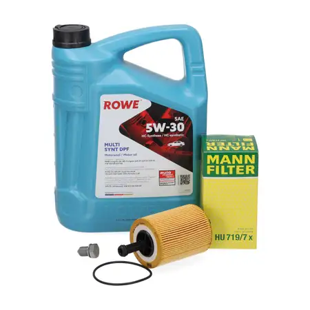 5L ROWE MULTI SYNT DPF 5W30 Engine Oil + MANN Oil Filter for AUDI, SEAT, SKODA, VW 1.2&ndash;2.0 TDI