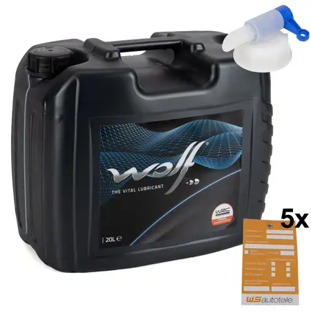 20L WOLF VITALTECH 5W40 PI C3 BMW LL-04 MB 229.51 VW 505.00/01 Abf&uuml;llhahn &Ouml;lwechselzettel