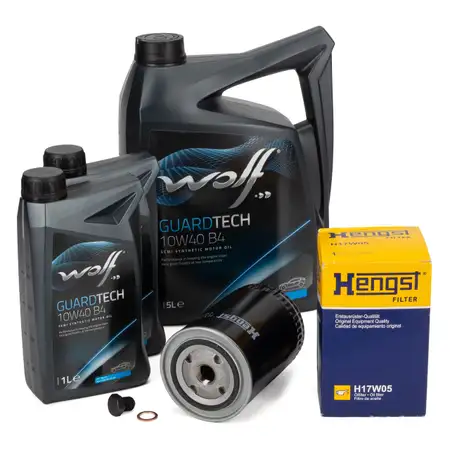 7L WOLF GUARDTECH 10W40 B4 Motor&ouml;l &Ouml;l + HENGST &Ouml;lfilter f&uuml;r VW Golf 1 2 3 Passat Polo 86c