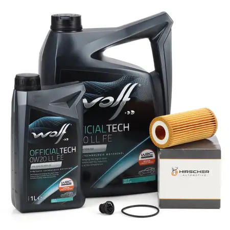 6L WOLF 0W20 LL FE Motor&ouml;l + HIRSCHER &Ouml;lfilter f&uuml;r VW Golf 7 8 A3 A4 Q3 1.8/2.0 TSI/GTI/R