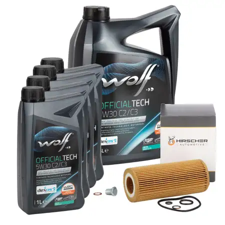 9L WOLF 5W30 C2/C3 Motor&ouml;l + HIRSCHER &Ouml;lfilter f&uuml;r BMW E46 E90-93 E60/61 E63/64 X3 X5 M57
