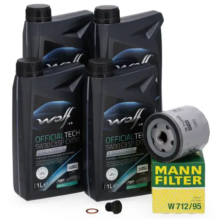4L WOLF 5W30 C3 SP EXTRA Motor&ouml;l + MANN &Ouml;lfilter f&uuml;r VW Golf 7 8 Passat 5 6 1.0-1.5 TSI