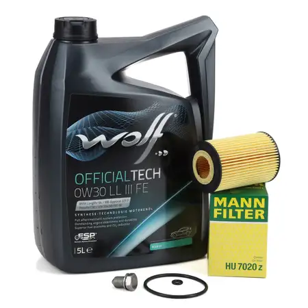 5L WOLF 0W30 LL 3 FE Motor&ouml;l + MANN &Ouml;lfilter f&uuml;r VW Golf 7 Passat B8 Tiguan T6 1.6/2.0 TDI