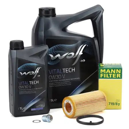 6L WOLF VITALTECH 0W30 5 Motor&ouml;l + MANN &Ouml;lfilter f&uuml;r VOLVO S40 S60 S80 V40 V50 V60 XC60