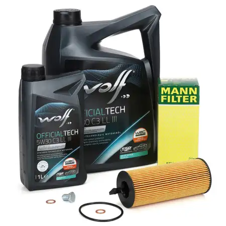 6L WOLF 5W30 C3 LL 3 Motor&ouml;l + MANN &Ouml;lfilter f&uuml;r BMW E81-88 E90-93 E60 E61 X1 E84 X3 N47
