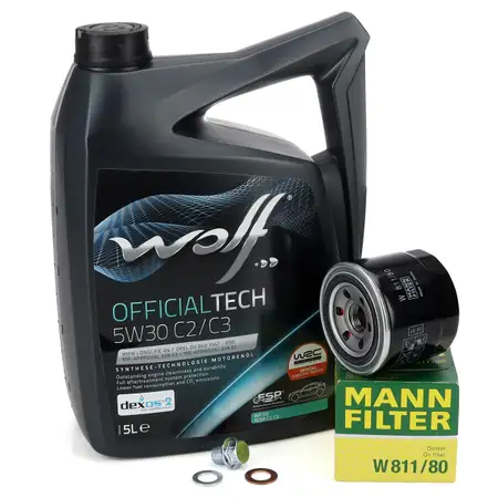 5L WOLF 5W30 C2/C3 Motor&ouml;l + MANN &Ouml;lfilter f&uuml;r HONDA HYUNDAI KIA MITSUBISHI ROVER SMART