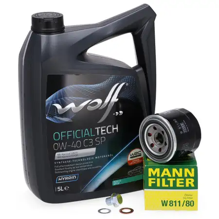 5L WOLF 0W-40 C3 SP Motor&ouml;l + MANN &Ouml;lfilter f&uuml;r HONDA HYUNDAI KIA MITSUBISHI ROVER SMART