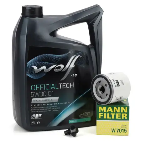 5L WOLF OFFICIALTECH 5W30 C1 Motor&ouml;l + MANN &Ouml;lfilter f&uuml;r FORD C-Max Fieta Focus S-Max
