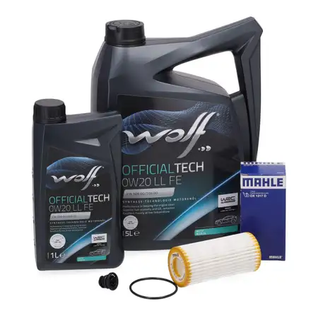 6x WOLF 0W20 LL FE Motor&ouml;l + MAHLE &Ouml;lfilter f&uuml;r VW Golf 7 8 Passat B8 Tiguan 1.8/2.0 TFSI