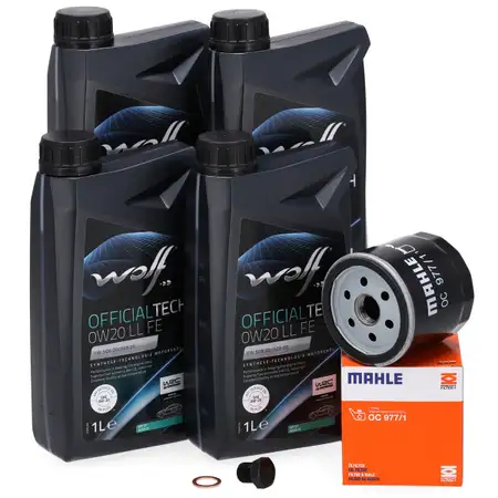 4L WOLF 0W20 LL FE Motor&ouml;l + MAHLE &Ouml;lfilter f&uuml;r VW Golf 7 8 Passat B8 Polo 5 6 1.0-1.5 TSI