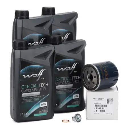 4L WOLF 0W30 MS-BHDI Motor&ouml;l + ORIGINAL &Ouml;lfilter PSA C1 C3 108 208 OPEL Corsa F Mokka 1.2