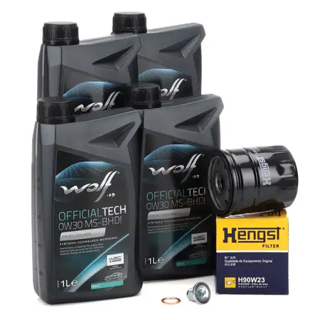 4L WOLF 0W30 MS-BHDI Motor&ouml;l + HENGST &Ouml;lfilter PSA C1 C3 108 208 OPEL Corsa F Mokka 1.2