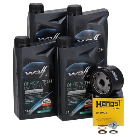 4L WOLF 0W-40 C3 SP Motor&ouml;l + HENGST &Ouml;lfilter f&uuml;r DACIA MITSUBISHI NISSAN OPEL RENAULT