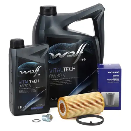 6L WOLF VITALTECH 0W30 5 Motor&ouml;l + ORIGINAL &Ouml;lfilter f&uuml;r VOLVO S40 S60 S80 V40 V50 V60 V70