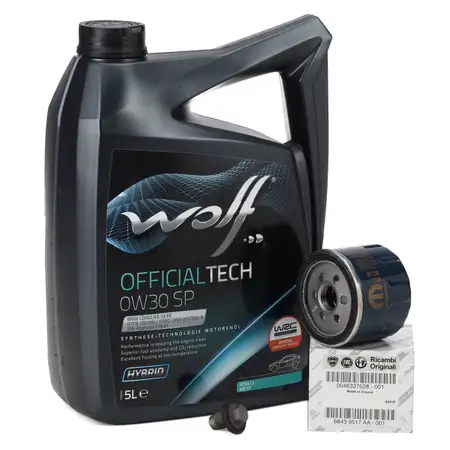 5L WOLF OFFICIALTECH 0W30 SP Engine Oil + ORIGINAL FIAT Oil Filter for 500X 334_ 1.3 150 HP