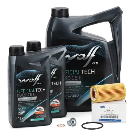 7L WOLF OFFICIALTECH 0W20 C6 F Engine Oil + ORIGINAL Ford Oil Filter for Focus 4 1.5 EcoBlue