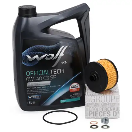 5L WOLF 0W-40 C3 SP Motor&ouml;l + ORIGINAL &Ouml;lfilter f&uuml;r DACIA RENAULT 0.9/1.0/1.2/1.3 TCe