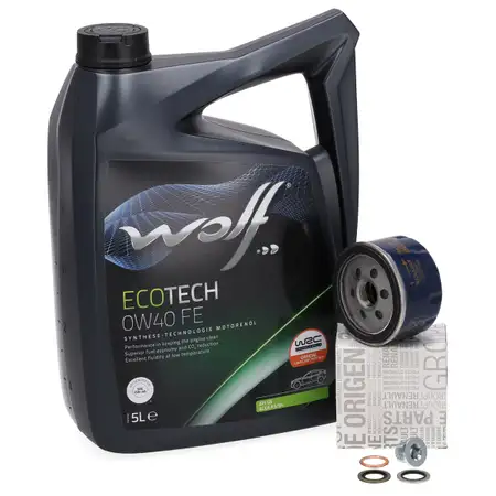 5L WOLF 0W40 FE Motor&ouml;l + ORIGINAL &Ouml;lfilter f&uuml;r RENAULT Clio Laguna Megane Scenic Twingo