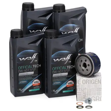4L WOLF 0W-40 C3 SP Motor&ouml;l + ORIGINAL DACIA RENAULT &Ouml;lfilter 7700274177